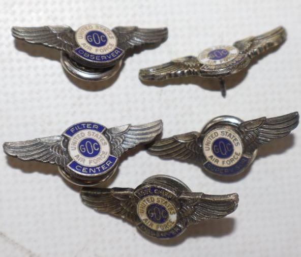 Group of 5 US Air Force Observer, Supervisor And Filter Center Hat Badges (1 of 2)