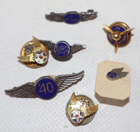 Group of 7 Curtuss Wright, Republic Aviation, The Propeller Craft, Air Force Assn' Hat Pin Badges (1 of 2)