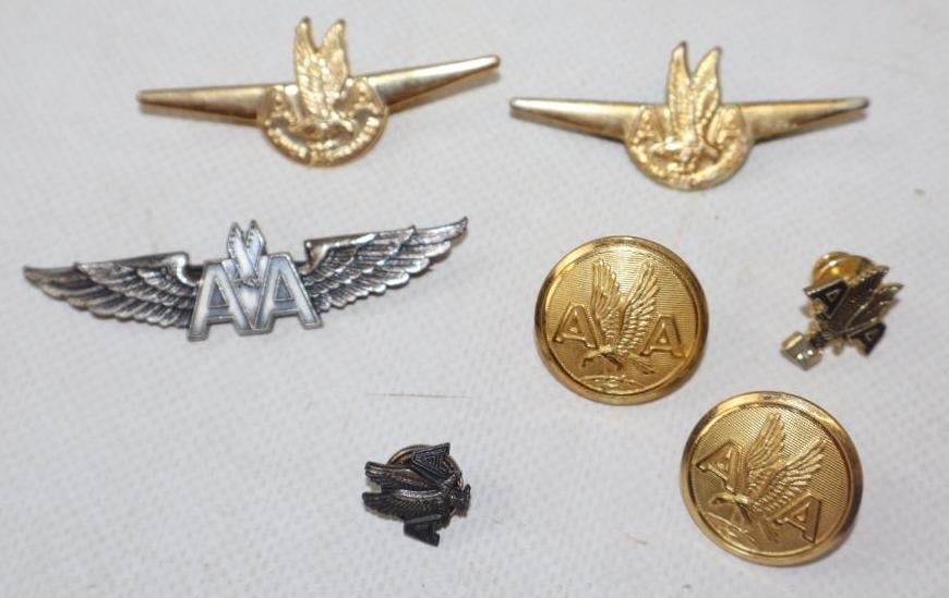 Group of 7 American Airline Pin Back Badges, Hat Pins And Coat Buttons (1 of 2)