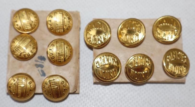 Group of 12 Union Pacific And Omaha CT. Co. Railroad Coat Buttons: .50" diameter each
