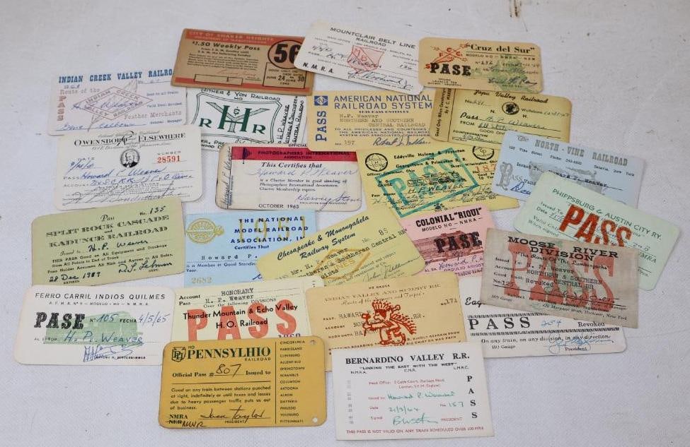 Group of 23 Different Railroad Boarding Passes: 4" x 2.50" largest
