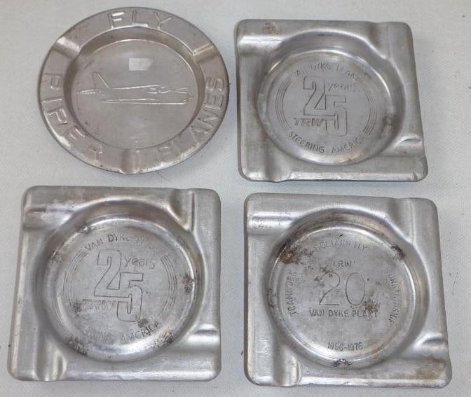 Group of 4 TRW And Piper Fly Planes Advertising Ash Trays: 4.25" x 4.25" x 1" largest