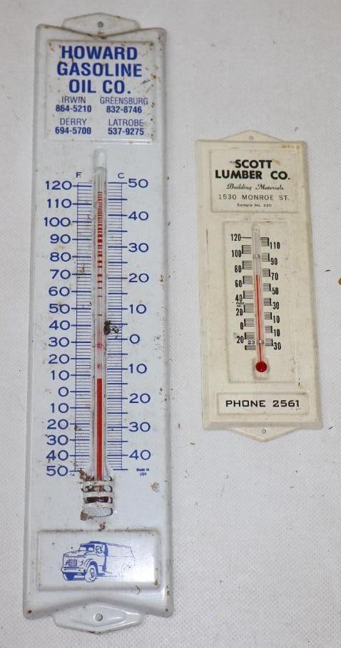 Group of 2 Howard Gas And Scott Lumber Advertising Thermometer (1 of 2)