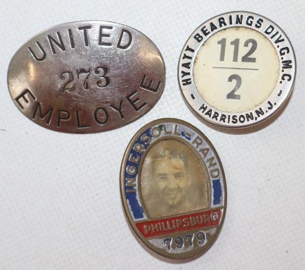 Group of 3 Hyatt Bearing, United And Ingersoll-Rand Employee Pin Back Badges: 2" x 1.50" largest