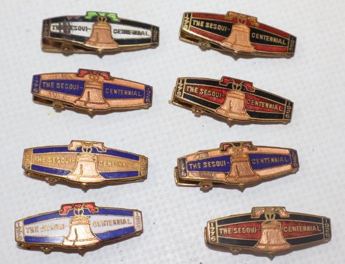 Group of 8 1926 Liberty Bell 150th Anniversary Cloisonne Clips: 1" x .50" each
