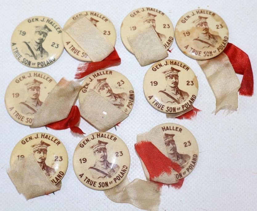Group of 10 1923 General J. Haller Advertising Pin Back Badges (1 of 2)