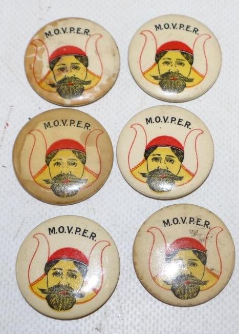 Group of 6 M.O.V.P.E.R. Masonic Profits Advertising Pin Back Badges (1 of 2)