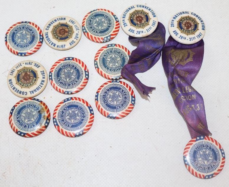 Group of 12 1940's American Legion Advertising Pin Back Badges (1 of 2)