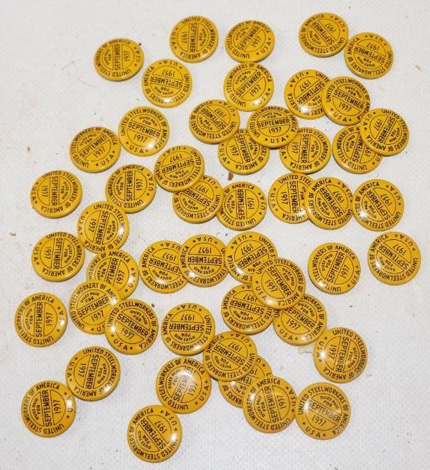 Group of 50 United Steelworkers Of America 1957 Dues Paid Pin Back Badges (1 of 3)