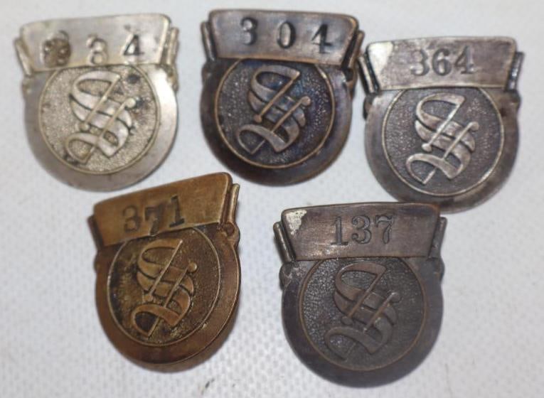 Group of 5 SS Corporation Employee Pin Back Badges: 1.25" x 1.25" each