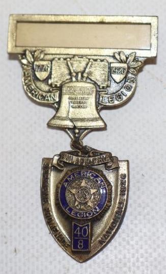 1926 American Legion Cloisonne Pin Back Badge: 3" x 1.75"