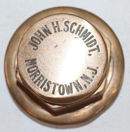 John H. Schmidt Morristown N.J. Brass Threaded Carriage Hubcap (1 of 2)