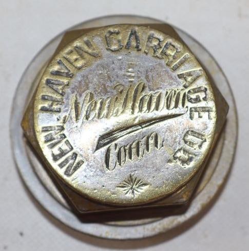 New Haven Carriage Co.  New Haven Conn Brass Threaded Carriage Hubcap (1 of 2)