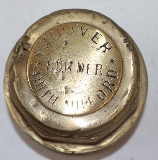 J. P. Iver Builder South Milford Brass Threaded Carriage Hubcap: 3.50" diameter