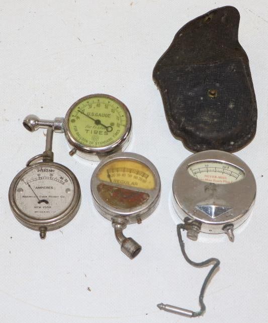 Group of 4 Tire And Voltage Battery Testers: 3" x 2" x .50" largest
