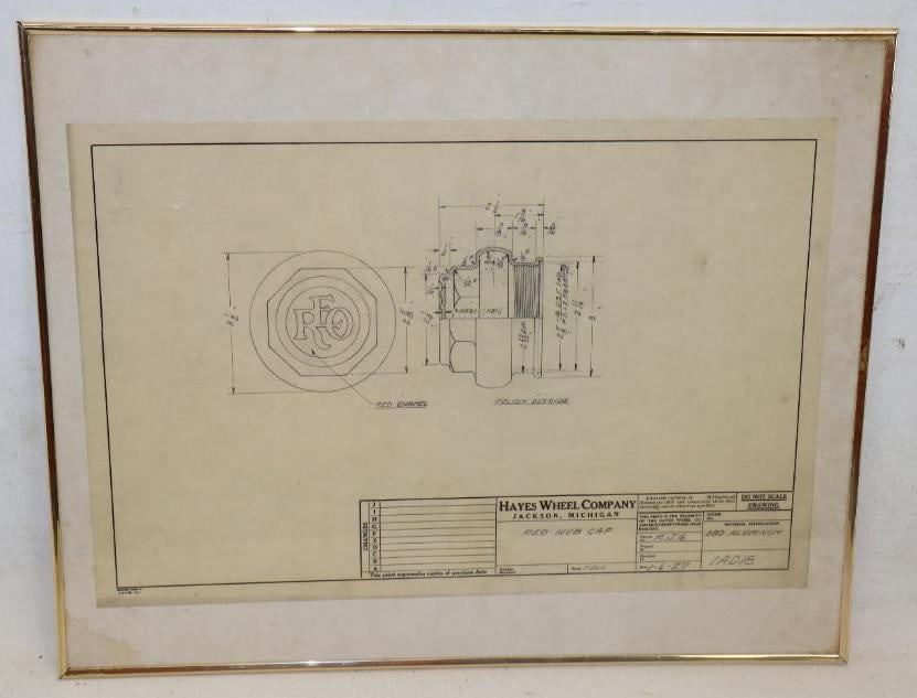 Hayes Wheel Company Reo Hubcap Full Size Drawing Schematics: 20" x 16" frame size