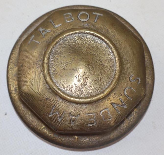 Sunbeam Talbot Brass Automobile Hubcap: 4" diameter