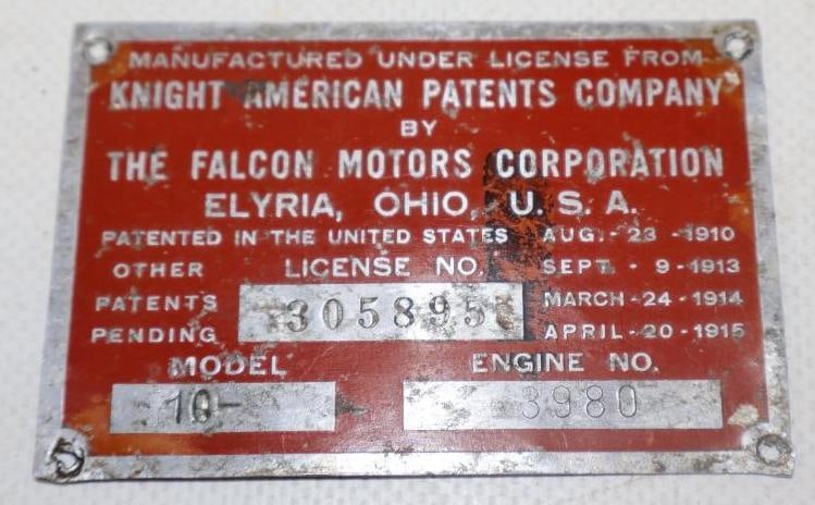 The Falcon Motors Corp. Brass Serial Data Body Tag (1 of 2)