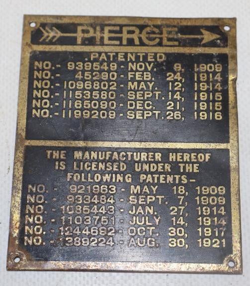 Pierce Arrow Brass Serial Data Body Tag: 2.75" x 3.25"