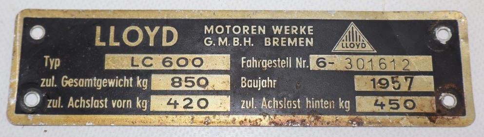 Lloyd Motors Serial Data Body Tag (1 of 2)