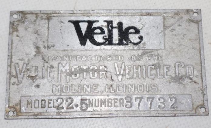 Velie Motor Vehicle Co. Serial Data Tag (1 of 2)