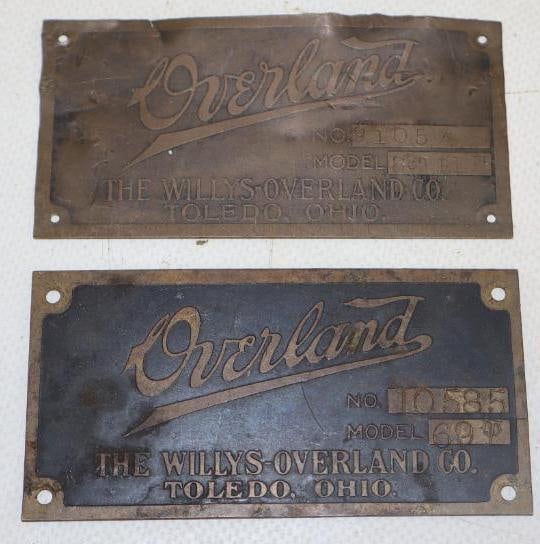 Group of 2 Willys-Overland Motor Car Co. Brass Serial Data Body Tag: 3.50" x 2" each