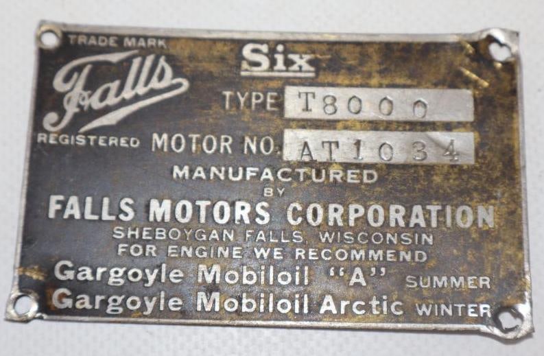Falls Six Motors Corp. Serial Data Body Tag (1 of 2)