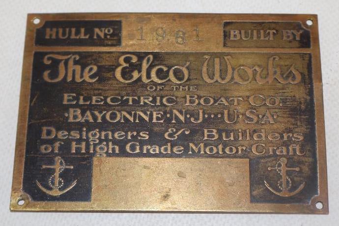 The Elco Works Brass Boat Identification Tag: 4" x3"