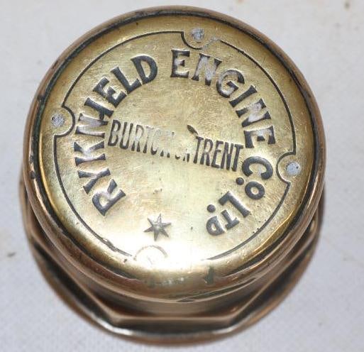 Ryknield Engine Co. LTD Brass Threaded Automobile Hubcap: 3" diameter