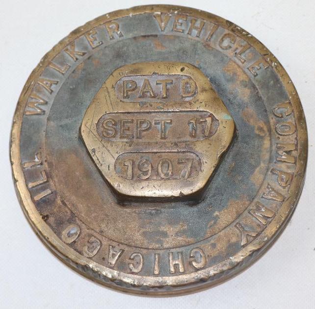 Walker Vehicle Company Chicago Ill Brass Threaded Automobile Hubcap: 7" diameter