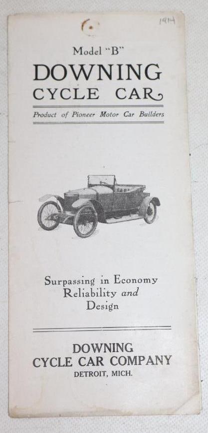 1914 Downing Cycle Car Fold Out Sales Brochure: 9" x 4"