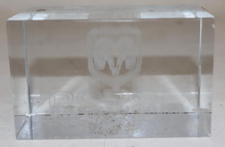 Dodge Grab Life By The Horns Glass Paperweight: 4" x 2" x 2"