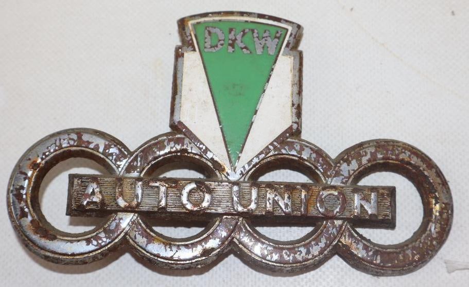 DKW Auto Union Cloisonne Radiator Emblem Badge: 5.50" x 3.25"