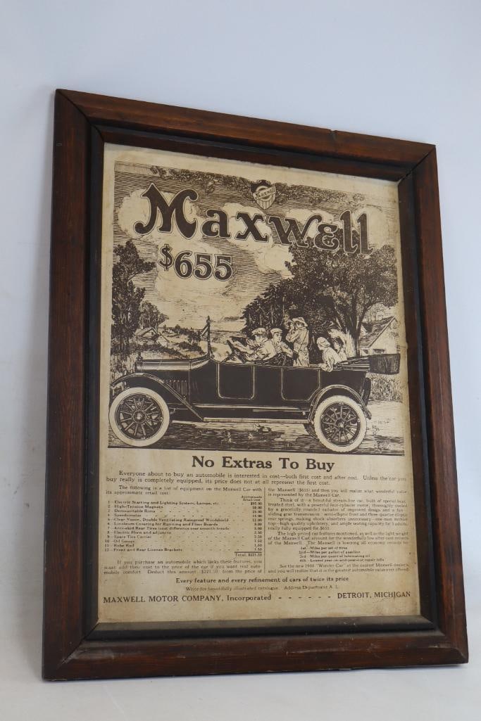 Maxwell Motor Car Co. Wood Framed Advertisement (1 of 5)