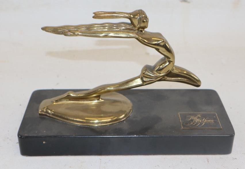 1936 Pontiac Indian Radiator Mascot Hood Ornament: 50yr commemorative desk plaque, 8.50"" x 3.75" x 5.50"