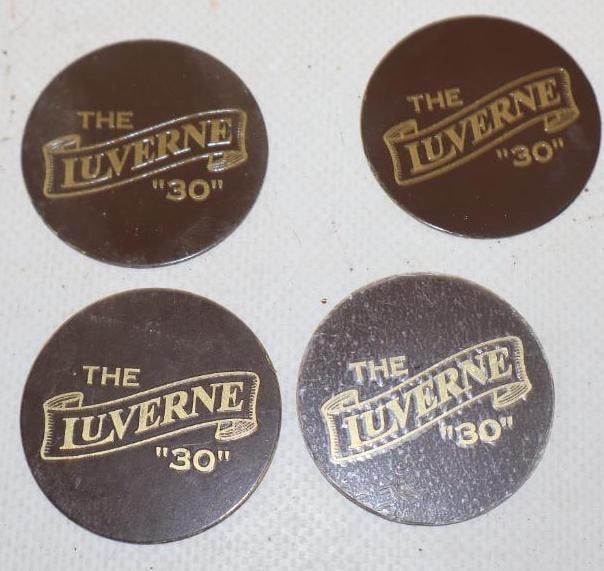 Group of 4 Luverne "30" Brass Reproduction Hubcap Emblems: 1.50" diameter