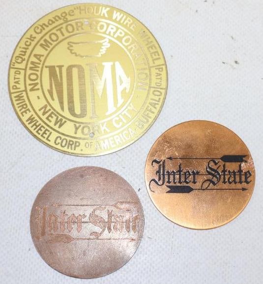 Group of 3 Interstate And Noma Reproduction Hubcap Emblem Badges: 2.75" diameter largest