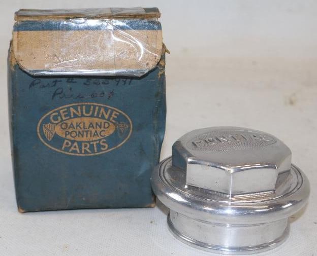 NOS Pontiac Threaded Hubcap In Original Box: 3" x 2.50" 3.50" box has tape repairs