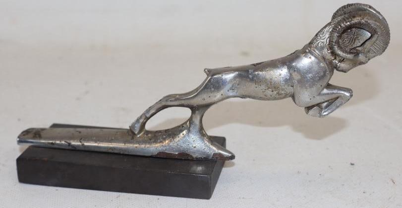 1936 Dodge Ram Radiator Mascot Hood Ornament: 7.50" x 2" x 3.50" mounted to lead base