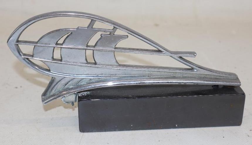 1936 Plymouth Radiator Mascot Hood Ornament: 8" x 4" x 1.25" mounted to lead base
