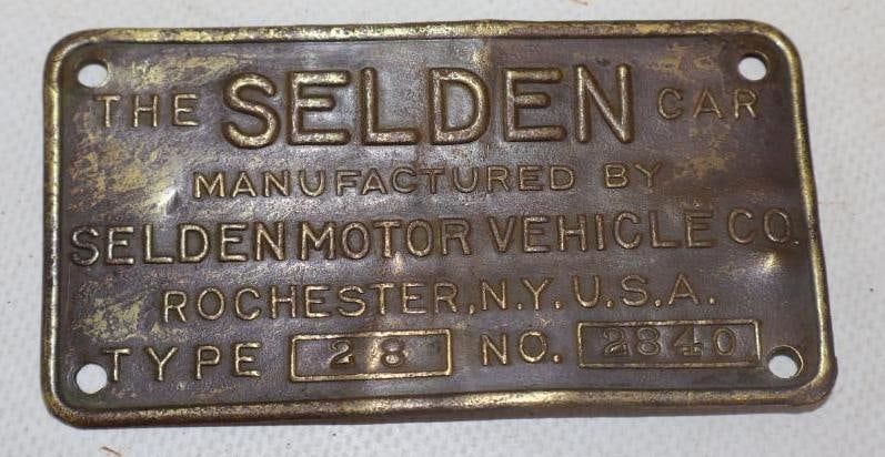 Brass Selden Motor Vehicle Co. Serial Data Body Tag (1 of 2)