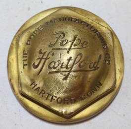 Pope Hartford Brass Threaded Automobile Hubcap