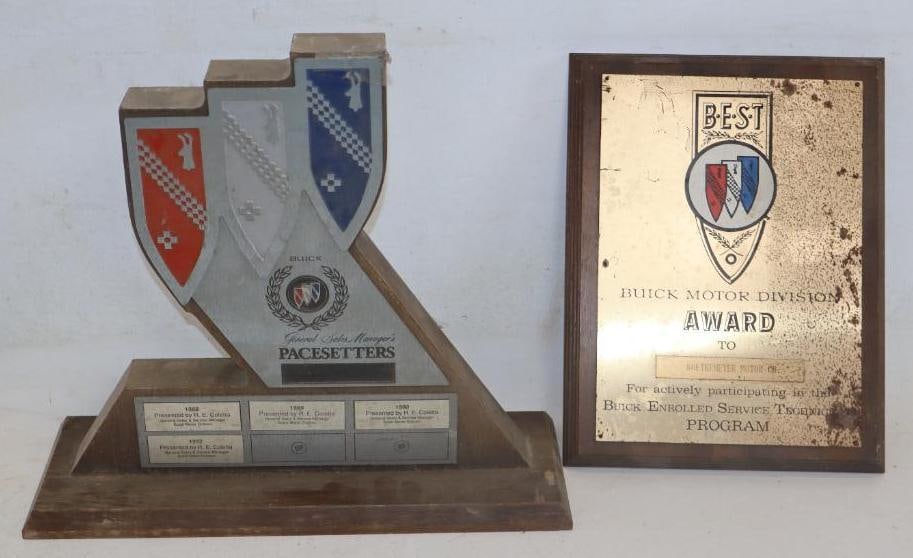 Group of 2 Buick Sales Achievement Awards: 14" x 5" x 13" largest