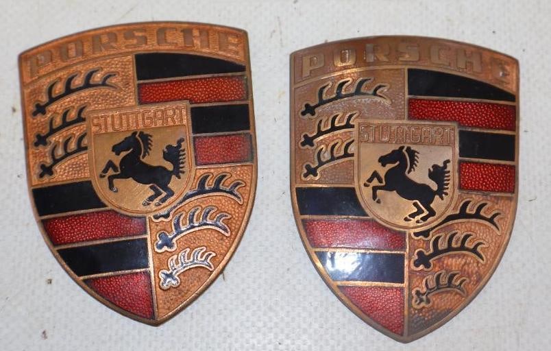 1965-94 Group of 2 Porsche Cloisonne Radiator Emblem Badge: 2" x 2.50" each
