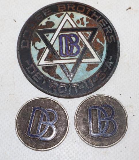 Group of 3 1914-16 Dodge Brothers Cloisonne Radiator Emblem  And 2 DB Canada Badges (1 of 2)