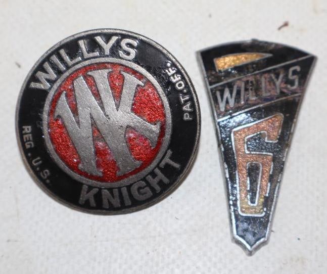 Group of 2 1917-28 and 1931 Willys Knight Cloisonne Radiator Emblem Badges: 2" x 1" largest