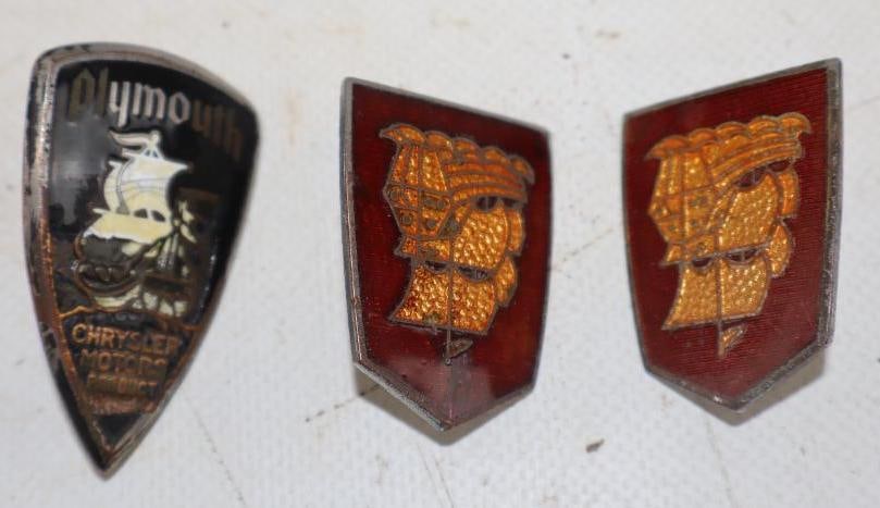 Plymouth Group of 3 Cloisonne  1931-37 Radiator Hood  and 2 1949 Trunk Emblem Badges (1 of 2)