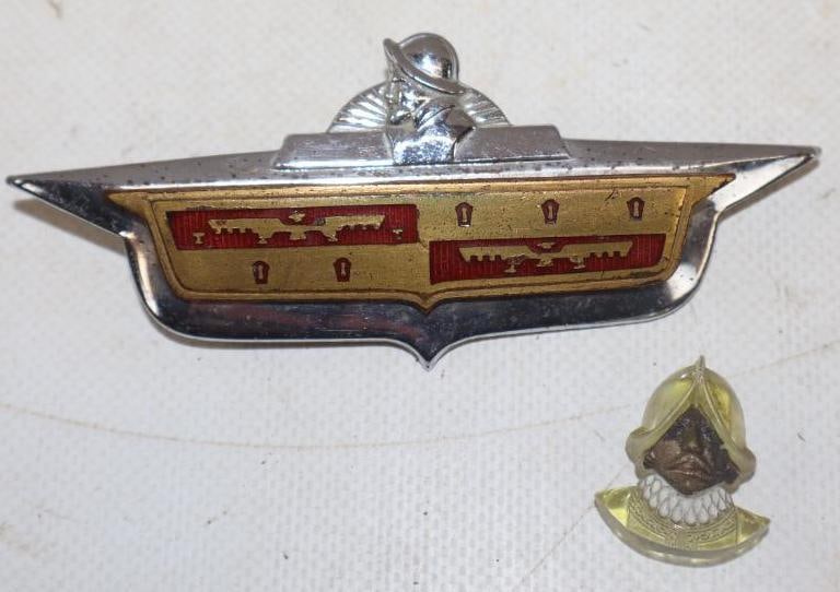 Group of 2 1940's and 50's DeSoto Dash Board Radiator Gill Emblems: 4.25" x 1.75" largest
