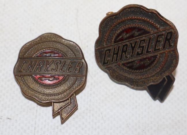 Group of 2 1924-26 and 1927-28 Chrysler Radiator Emblem Badges: 1.50" x 1.50" largest