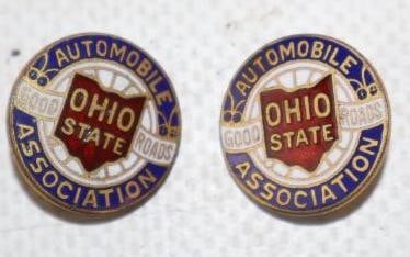 Group of 2 Cloisonne Ohio State Good Roads Automobile Association Pin Back Badges: .50" diameter each